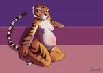  2020 anthro belly big_belly black_nose black_stripes breasts digital_media_(artwork) dreamworks felid female fur kung_fu_panda looking_at_viewer mammal master_tigress multicolored_body multicolored_fur navel nipples nude orange_body orange_fur pantherine pregnant sabrotiger sitting solo striped_body striped_fur stripes tiger two_tone_body two_tone_fur whiskers white_body white_fur 