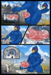  2020 anthro avian bigdarkfluff bird blue_body blue_fur bodily_fluids comic cum cum_flooding cum_on_ground destruction erection excessive_cum facility falco_lombardi fur genital_fluids genitals hi_res humanoid_genitalia humanoid_penis hyper hyper_cum internal macro male male_penetrating mountain nintendo penetration penile penis penis_milking star_fox togepi1125 tunnel video_games worship 