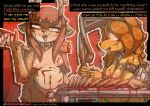 absurd_res amputation amputee antennae_(anatomy) anthro antlers arthropod balls bee big_breasts blood blush bodily_fluids breaking_the_fourth_wall breasts brown_body chastity_cage chastity_device chastity_key collar dawnielle_(khalfy_kun) deer dialogue digital_media_(artwork) disability duo english_text female flat_chastity_cage fur genitals glistening glistening_body glowing gore gore_focus gynomorph hair hi_res horn hymenopteran insect intersex key keyholding khalfy_kun knife looking_at_viewer mammal missing_arm navel nipples nude open_mouth pup_bee rebekah_(khalfy_kun) red_hair self-harm simple_background small_breasts smile talking_to_viewer teeth text thick_thighs tongue trans_(lore) trans_woman_(lore) wearing_chastity_device wings wounded yellow_body