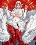 2024 4_wings 54km_(artist) 5_fingers abstract_background absurd_res alternate_form animal_humanoid arms_bent avian avian_humanoid big_breasts biped blonde_hair blush blush_lines breasts brown_claws claws colored colored_nails dated delicious_in_dungeon digital_drawing_(artwork) digital_media_(artwork) dragon dragon_humanoid falin_touden feathered_wings feathers female fingernails fingers gesture hair hand_gesture hands_up hi_res humanoid hybrid line_art long_tail looking_at_viewer multi_wing mythological_creature mythological_scalie mythology nails navel nude pinup portrait pose radial_background red_background red_body red_fingernails red_nails red_scales scales scalie scutes shaded short_hair signature simple_background standing star_polygon straight_hair tail tan_body tan_skin thick_tail three-quarter_portrait ventral_groove white_body white_feathers wide_hips wing_claws wings yellow_eyes