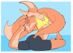  anthro big_ears big_tail bra breasts butt canid canine clothing dipstick_tail f_draws female flexible fluffy fluffy_tail fox fur furgonomics hi_res looking_at_viewer mammal multicolored_tail orange_body orange_fur pawpads solo sports_bra stretching tight_clothing underwear yoga_pants 