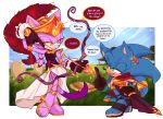 anthro armor athena_(deity) blaze_the_cat bow_(weapon) breastplate clothing cloud deity dialogue domestic_cat duo english_text eulipotyphlan european_mythology eye_contact felid feline felis female flirting flirting_look footwear grass greek greek_clothing greek_mythology green_eyes hair headgear hedgehog helmet hero hi_res kneeling lilacoraa looking_at_another male male/female mammal melee_weapon mythology odysseus outside plant ponytail princess ranged_weapon royalty sandals scabbard sega shoes simple_background smile sonic_the_hedgehog sonic_the_hedgehog_(series) speech_bubble sword text tree weapon yellow_eyes