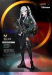  1girl agent_416_(girls_frontline) assault_rifle backpack bag boots chinese_commentary chinese_text commentary_request crossover emblem english_text explosive girls_frontline gloves green_eyes grenade gun h&amp;k_hk416 headphones hk416_(girls_frontline) holding holding_gun holding_weapon jacket knee_pads laser_pointer long_hair official_art p416 pof_p416 ponytail rifle rope scope shorts silver_hair solo thighhighs tom_clancy&#039;s_the_division watch weapon wristwatch 