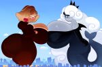 2024 absurd_res angry aquatic armwear artist_name bare_shoulders big_breasts big_butt black_clothing black_dress black_pearl_cookie blue_sky breast_size_difference breast_squish breasts breasts_frottage brown_clothing brown_dress brown_hair butt butt_size_difference chocolate_bonbon_cookie city city_background clothing cookie_(cookie_run) cookie_run dress duo elbow_gloves female female/female fin fist food food_creature fromariels glistening glistening_breasts gloves hair handwear head_fin hi_res huge_breasts huge_butt humanoid hyper hyper_breasts hyper_butt legless long_hair macro merfolk mermaid_tail short_hair side_boob side_view sky split_form squish strapless_clothing tail tail_fin text thick_thighs twitter_handle white_hair