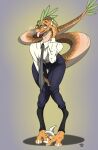 anthro claws clothed clothing digitigrade dinosaur dromaeosaurid feather_hair feathers felix_(raptor_felix) hi_res male prehistoric_species pseudo_hair raptor_felix reptile saurischian scalie sickle_claw solo standing tail tail_feathers theropod thigh_gap toe_claws wide_hips