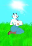 2026 5_fingers anthro areola bedroom_eyes bent_arm bent_legs bero3000 beverage big_areola big_breasts big_eyes biped black_choker black_ears black_eyebrows black_eyes black_jewelry black_necklace black_nose black_whiskers blue_clothing blue_eyeshadow blue_overalls blue_sky boots breasts brown_boots brown_clothing brown_footwear brown_shoes bubble_tea choker clothed clothing curvy_figure day detailed_background digital_drawing_(artwork) digital_media_(artwork) domestic_cat drinking drinking_straw drinking_straw_in_mouth exposed_breasts eyebrows eyelashes eyeshadow felid feline felis female fingers footwear freckled_face freckles fur fur_tuft grass half-closed_eyes head_tuft hi_res huge_areola huge_breasts humanoid_hands iris jewelry kneeling light_areola light_body light_fur light_nipples lips lipstick long_eyelashes looking_at_viewer makeup mammal mature_anthro mature_female mother_puss narrowed_eyes necklace nipples no_pupils outside overalls partially_clothed partially_clothed_anthro partially_clothed_female plant pointy_ears prick_ears puffy_areola puffy_nipples red_lips red_lipstick round_head seductive shoes sky solo sun tan_areola tan_nipples the_complex_adventures_of_eddie_puss thick_lips thick_thighs three-quarter_view tuft whiskers white_body white_breasts white_fur white_sclera
