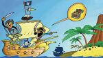 16:9 anthro beach eye_patch eyewear group hi_res krzysztof_leszczewski male mountain open_mouth palm_tree pirate pirate_hat plant reksio_(series) sea ship speech_bubble tongue tree vehicle water watercraft widescreen