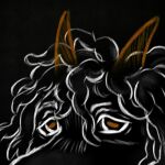 1:1 2_horns absurd_res ambiguous_gender anthro eyebrows hair harimtu hi_res horn orange_eyes orange_horn solo
