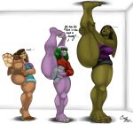  2020 ammi_(cinnahbunn) anthro august_(cinnahbunn) bulge cinnahbunn english_text female female_(lore) flexible girly group gynomorph hi_res holding_leg intersex lagomorph leporid male mammal one_leg_up profanity rabbit raised_leg size_difference splits spread_legs spreading tall text thick_thighs vertical_splits 