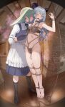  2girls absurdres animal_ears arknights ball_gag bang_dream! bang_dream!_it's_mygo!!!!! bare_arms bare_legs bare_shoulders barefoot bdsm black_socks blue_hair bondage bound bound_legs bra breast_bondage breasts brown_eyes clothed_female_underwear_female commentary crotch_rope demon_horns demon_tail dress feet femdom fisheye floor gag gagged green_hair highres horns indoors lace lace_bra lace_panties long_hair looking_at_another medium_breasts multiple_girls navel no_shoes one_eye_closed panties rabbit_ears rabbit_girl restrained rope sex_toy shibari socks tail tears tiptoes toes togawa_sakiko togawa_sakiko_(master_of_melodia) underwear underwear_only wakaba_mutsumi wakaba_mutsumi_(cautus) wince wooden_floor yewang19 yoke_(bdsm) yuri 