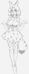  anthro anthrofied armwear big_breasts blush bottomwear bow_tie breasts clothing dipstick_tail dress elbow_gloves eyeleashes felid feline female footwear gloves greyscale handwear hi_res kemono_friends legwear mammal monochrome multicolored_tail open_mouth serval serval-chan shoes simple_background sketch skirt smile solo su_(pixiv) thigh_highs white_background 