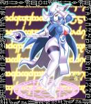  1girl :o adjusting_clothes adjusting_headwear alternate_color arm_up artist_name black_border black_speech_(language) black_thighhighs blue_gem blue_hair blue_leotard blue_outline boots border breasts colored_skin commentary_request cosplay dated full_body gardevoir gem gloves groin hair_over_one_eye hat hieroglyphics high_heel_boots high_heels highres holding holding_wand large_breasts leotard long_hair long_sleeves magic_circle mature_female one_eye_covered open_mouth orange_eyes outline outside_border partial_humanization pelvic_curtain plump pokemon pokemon_(creature) shiny_pokemon signature silent_magician silent_magician_(cosplay) sleeved_leotard solo tabard tasogare_aozora text_background text_border thick_thighs thigh_boots thighhighs thighs very_long_hair wand white_boots white_gloves white_hat white_skin wide_hips witch_hat yu-gi-oh! 