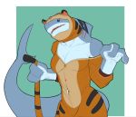  anthro black_eyes breasts clothing costume f_draws felid female fin fish gills grey_body grey_skin head_fin hi_res mammal marine non-mammal_breasts pantherine selene_(f_draws) shark sharp_teeth solo tail_fin tattoo teeth thick_tail tiger tiger_costume 