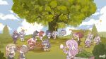 6+girls absurdres black_hair blonde_hair blue_eyes blue_hair bronya_zaychik bronya_zaychik_(herrscher_of_truth) chibi chibi_only chinese_commentary closed_eyes closed_mouth cloud cloudy_sky commentary_request coralie_6626_planck durandal_(honkai_impact) elysia_(honkai_impact) erdos_helia eta eyewear_on_head falling_leaves female_dreamseeker_(honkai_impact) food fruit fu_hua fu_hua_(fenghuang_of_vicissitude) grey_hair hair_between_eyes hair_over_one_eye herrscher_of_sentience highres holding holding_megaphone honkai_(series) honkai_impact_3rd kiana_kaslana kiana_kaslana_(herrscher_of_finality) kneeling leaf leylah_(honkai_impact) long_hair long_sleeves megaphone multiple_girls murata_himeko official_art open_mouth orange_hair outdoors pink_hair purple_eyes raiden_mei raiden_mei_(herrscher_of_origin) red_hair rita_rossweisse round_eyewear seele_(alter_ego) seele_vollerei seiza senadina sitting sky smile songque standing symbol-shaped_pupils theresa_apocalypse vita_(honkai_impact) watermelon white_hair 