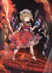  1girl absurdres ascot back_bow blonde_hair bloomers bow collared_shirt commentary_request crystal crystal_wings energy_ball flandre_scarlet frilled_shirt_collar frills full_body hat hat_ribbon highres laevatein_(touhou) large_variant_set looking_at_viewer magic_circle mob_cap multicolored_wings one_side_up open_mouth piaki red_eyes red_skirt red_vest ribbon shirt single_wrist_cuff skirt skirt_set smile socks solo touhou translation_request variant_set vest white_bloomers white_bow white_hat white_shirt white_socks wings wrist_cuffs yellow_ascot 