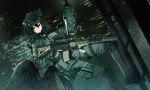  1girl absurdres ammunition_pouch angled_foregrip assault_rifle black_wings body_armor building carabiner climbing climbing_rope combat_helmet commentary commission english_commentary fast_helmet feathered_wings foregrip geissele_urg-i gun helmet highres holding holding_gun holding_rope holding_weapon load-bearing_vest low_wings m4_carbine maxturbo69 optical_sight original police pouch rifle rope skyscraper solo staccato_2011 suppressor tactical_clothes trigger_discipline weapon wings 