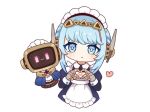  1girl :> :< android apron birgitta_(genshin_impact) black_dress blue_eyes blue_hair blush braid bright_pupils chibi chibi_only closed_mouth collared_dress colored_eyelashes commentary_request dress enmaided expressionless eyelashes frilled_apron frills genshin_impact gold_hairband hairband hands_up headgear heart heart_hands ineffa_(genshin_impact) juliet_sleeves kurumi_dangoo long_sleeves looking_at_viewer maid maid_apron maid_headdress puffy_sleeves ringed_eyes robot robot_girl sidelocks simple_background sleeve_cuffs smile swept_bangs white_apron white_background white_pupils wing_collar 