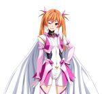  1girl blush bodysuit breasts brown_eyes cape clenched_teeth covered_navel cowboy_shot game_asset gentle_sasaki gloves hair_ornament hand_on_own_hip large_variant_set long_hair looking_at_viewer magical_girl mechanical_magical_girl non-web_source official_art one_eye_closed orange_eyes orange_hair prism_shine self-datamine shindou_hikari simple_background skin_tight small_breasts solo soukou_senki_prism_reica standing tachi-e teeth thighhighs transparent_background twintails variant_set white_cape white_gloves white_thighhighs wince 