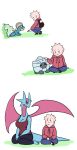  anthro bagon big_breasts blue_body blush breasts cleavage clothed clothing female franschesco_(artist) hi_res human larger_female male mammal nintendo pok&eacute;mon pok&eacute;mon_(species) salamence shelgon size_difference smaller_male video_games 
