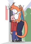  anthro big_breasts blush breast_squish breasts charizard clothed clothing female franschesco_(artist) hi_res human human_on_anthro interspecies larger_female male male/female mammal nintendo pok&eacute;mon pok&eacute;mon_(species) size_difference smaller_male squish video_games 