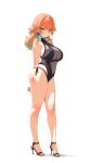  1girl absurdres arms_behind_back bare_legs breasts cleavage commentary covered_navel curvy earrings feather_earrings feathers feet full_body green_hair high_heel_sandals high_heels highres hololive hololive_english jewelry large_breasts legs making-of_available multicolored_hair official_alternate_costume one-piece_swimsuit orange_hair perfume_(takanashi_kiara) purple_eyes revision sandals sansha_art see-through_cleavage see-through_clothes simple_background solo strappy_heels streaked_hair swimsuit takanashi_kiara takanashi_kiara_(perfume_swimsuit) thighs toenails toes virtual_youtuber white_background 