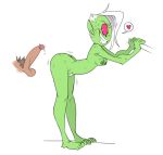  &lt;3 2020 alien alien_humanoid balls bent_over bodily_fluids breasts disembodied_penis duo erection female female_focus genital_fluids genitals green_body green_skin grin hi_res humanoid humanoid_genitalia humanoid_penis humanoid_pointy_ears imminent_sex looking_back lord_dominator male male/female mhdrawin nipples not_furry nude penis pictographics pink_eyes precum pubes side_view smile solo_focus speech_bubble wander_over_yonder 