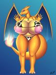  3:4 animal_bikini animal_print anthro big_breasts bikini bodily_fluids breasts charizard claws clothing cow_bikini cow_print curvy_figure digital_media_(artwork) dragon erection female fire hi_res huge_breasts letf letfurry1t looking_at_viewer mature_female membrane_(anatomy) membranous_wings nintendo nipples nude open_mouth pattern_clothing pattern_swimwear pok&eacute;mon pok&eacute;mon_(species) scalie simple_background smile solo swimwear thick_thighs toe_claws video_games voluptuous wide_hips wings 