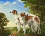  ambiguous_gender canid canine canis cloud detailed domestic_dog duo feral fur grass mammal oil_painting_(artwork) outside painting_(artwork) realistic sky traditional_media_(artwork) tree white_body white_fur yana_movchan 