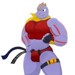  1:1 alpha_channel anthro balls belt bottomwear briefs clothed clothing ear_piercing ear_ring genitals machoke male mammal muscular muscular_anthro muscular_male nintendo notkastar pecs penis piercing pok&eacute;mon pok&eacute;mon_(species) scarf smile solo standing teeth top underwear underwear_down video_games 