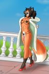  anthro black_hair canid canine clothed clothing crossdressing emoti face_mask footwear fox fur genitals hair high_heels june lingerie male mammal nude orange_body orange_fur penis presenting shoes solo 