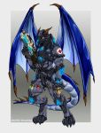 + anthro armor black_armor blue_body blue_scales claws dragon glowing gun hi_res hind_legs horn laboratory_equipment laboratory_glassware&lrm; male mask osiriix ranged_weapon satchel scales scientific_instrument solo test_tube weapon wings yellow_eyes 