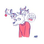  1:1 aleks_howes anthro antlers baubles beastars candy candy_cane canid canine canis cervid christmas christmas_lights clothed clothing decoration dessert duo female food fully_clothed hand_on_face hi_res holidays horn juno_(beastars) louis_(beastars) male mammal smile sweater text topwear wolf 