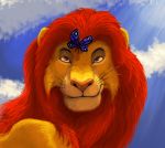  arthropod butterfly cloud daylight detailed_background digital_media_(artwork) disney felid fur insect lepidopteran lion male mammal mufasa pantherine smile soulgryph the_lion_king 