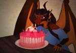  &lt;3 &lt;3_eyes absurd_res anthro bedsheetwalking birthday bodily_fluids cake candle crimson_(tulipextreme) dessert dragon drooling female food hi_res jewelry reptile saliva scalie solo 