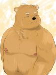  2020 3:4 anthro belly black_nose brown_body brown_fur en_1_9 eyes_closed fur hi_res kemono male mammal moobs navel nipples overweight overweight_anthro overweight_male solo ursid young 