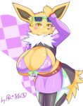  anthro big_breasts blush breasts cleavage clothed clothing eeveelution eyewear female hi_res huge_breasts jolteon nintendo pok&eacute;mon pok&eacute;mon_(species) solo sunglasses ventopixivkikak video_games yellow_body 