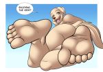  2020 5_toes absurd_res anthro beastars bird_dog butt canid canine canis cyborg-steve dialogue domestic_dog english_text feet foot_focus hi_res humanoid_feet hunting_dog jack_(beastars) labrador looking_at_viewer male mammal nude open_mouth open_smile retriever smile soles solo speech_bubble teeth text toes 