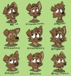  anthro canid canine canis clothing domestic_dog green_background green_clothing green_shirt green_topwear hi_res looking_up male mammal matt_riskely names open_mouth portrait shirt simple_background solo teeth_showing text tinydeerguy tongue_showing topwear 
