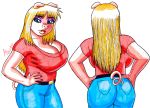  aaronhibiki anthro big_breasts big_butt blonde_hair blue_eyes bottomwear breasts butt cleavage clothed clothing denim denim_clothing domestic_pig female hair hi_res huge_breasts jeans lips long_hair makeup mammal mascara overweight overweight_anthro overweight_female pants rear_view slightly_chubby solo suid suina sus_(pig) thick_thighs tight_clothing wide_hips 