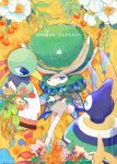  :3 beak blue_eyes branch calyrex closed_mouth commentary_request cover cover_page dericajira doujin_cover english_text flower food fruit gen_2_pokemon gen_5_pokemon gen_8_pokemon highres holding holding_branch holding_food holding_fruit leaf legendary_pokemon looking_at_viewer nature no_humans pokemon pokemon_(creature) sigilyph standing wings xatu 
