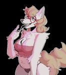  anthro big_breasts black_eyelids black_tongue blonde_hair bodily_fluids breasts canid canine canis clothing domestic_dog eyewear faust_(artist) female fur glasses goo_(disambiguation) hair hi_res long_tongue mammal maria_(wffl) oil saliva slightly_chubby solo tongue underwear white_body white_fur 