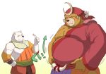  2020 anthro belly brown_body brown_fur clothing crushfang_(sdorica_sunset) dagger_(sdorica_sunset) duo fur humanoid_hands kemono kumadasi male mammal overweight overweight_male polar_bear robe scar sdorica_sunset simple_background ursid ursine white_background white_body white_fur 