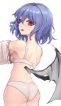  blue_hair blush breasts butt clothed clothing dressing eyebrow_through_hair eyebrows eyelashes fangs female hair hi_res humanoid looking_back membrane_(anatomy) membranous_wings not_furry open_mouth panties pupils red_eyes remilia_scarlet short_hair simple_background slit_pupils small_breasts solo sudako_sdk touhou translucent translucent_hair underwear vampire video_games white_background white_bra white_panties winged_humanoid wings 