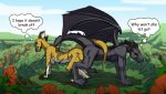  anthro black_dragon bound claws dragon duo english_text female feral field flower forced horn kangaroo knot macropod male male/female mammal marsupial plant rape silverpetdragon tails_(disambiguation) text tying 