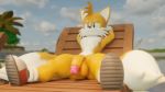  16:9 3d_(artwork) anthro balls beach biped blender_(software) blue_eyes canid canine clothing digital_media_(artwork) flaccid fox genitals hi_res humanoid_genitalia humanoid_penis male mammal miles_prower outside penis sand seaside sky smile solo solo_focus sonic_the_hedgehog_(series) twintailssfm video_games water widescreen 