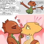  anthro argonian bethesda_softworks blush comic duo english_text female female/female katia_managan kissing oblivion prequel profanity quill-weave ratbloke scalie simple_background speech_bubble surprise_kiss text the_elder_scrolls video_games webcomic 