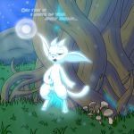  1:1 balls blue_penis erection feral forest fur gau_(artist) genitals glowing guardian_spirit hi_res male mammal masturbation nude open_mouth ori ori_(series) ori_and_the_blind_forest outside penile penile_masturbation penis sein solo spirit tongue tree video_games white_body white_fur 