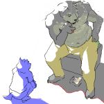  1:1 2006 anthro belly bottomwear canid canine clothing digital_media_(artwork) duo kemono low_res male mammal oekaki pants shirt simple_background sitting sketch slightly_chubby smoking topwear unknown_artist white_background 