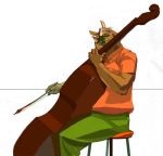  2006 anthro avian bird bottomwear brown_body clothing humanoid_hands kemono male musical_instrument owl pants shirt simple_background sitting topwear unknown_artist 