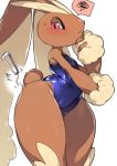  anthro blush clothing female forceps lopunny medical_instrument mizo_ne nintendo one-piece_swimsuit pok&eacute;mon pok&eacute;mon_(species) scientific_instrument simple_background solo surgical_instrument swimwear thick_thighs tweezers video_games white_background 